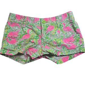 Lilly Pulitzer The Walsh Short Pink & Green Paisley Flamingo Print Womens Size 0